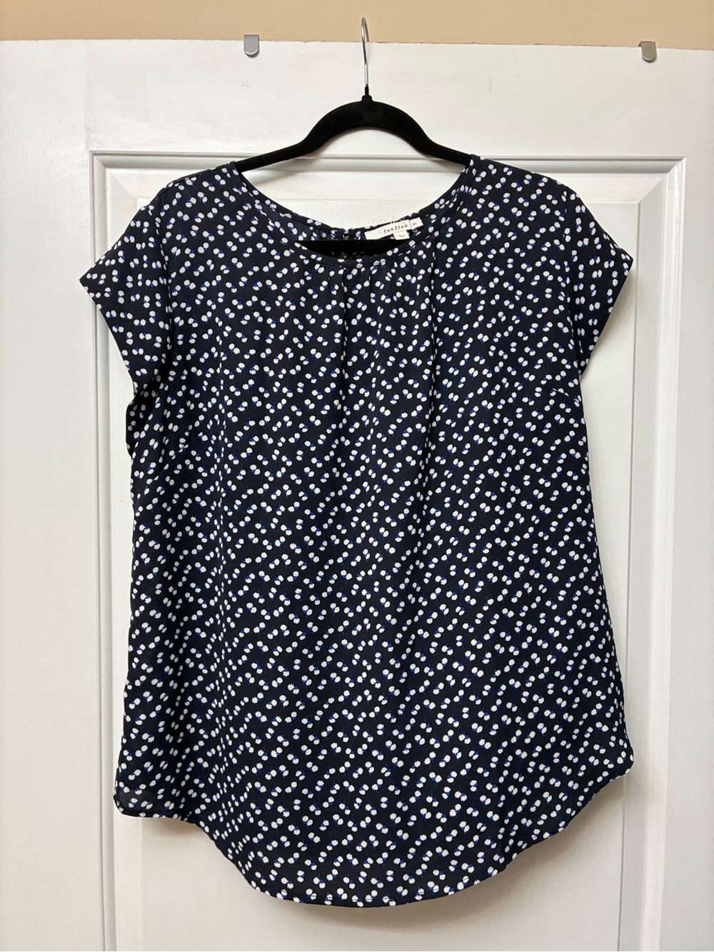 fun 2 fun Navy Dot Cap-Sleeve Blouse